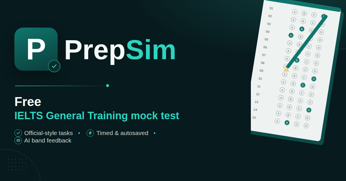 PrepSim preview for IELTS General Training mock test